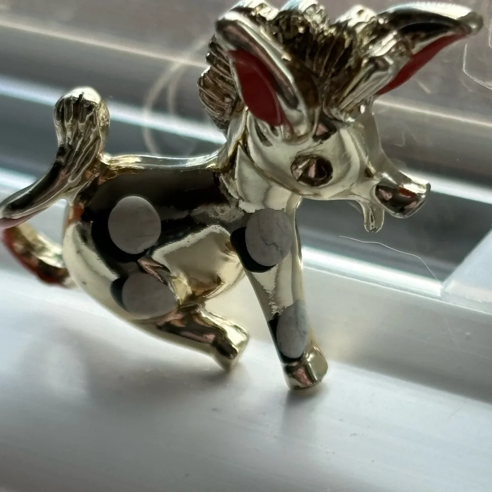 Silly donkey brooch pin/pink ears and tail/ gold tone/ pin closure works well